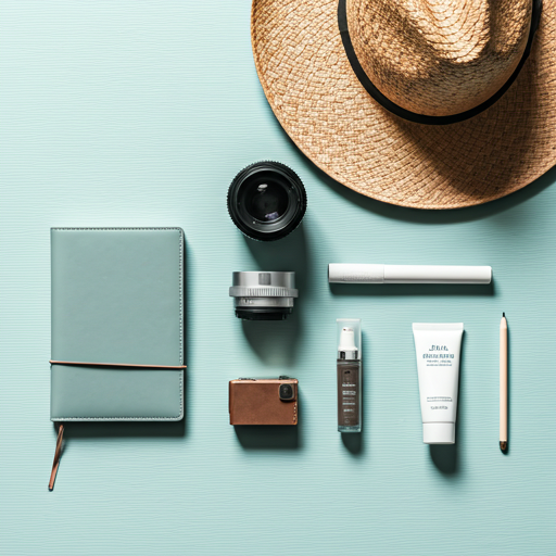 Flat-lay of minimalist travel essentials